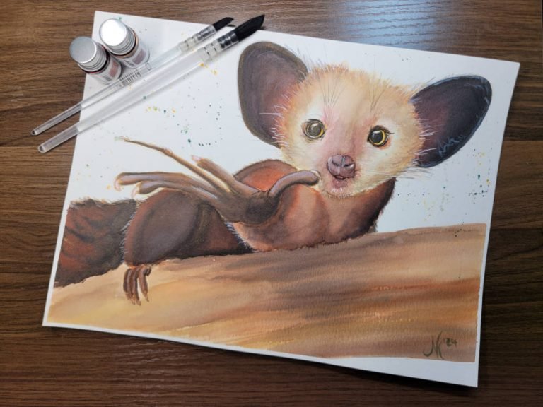 Ink Painting of an Aye-Aye