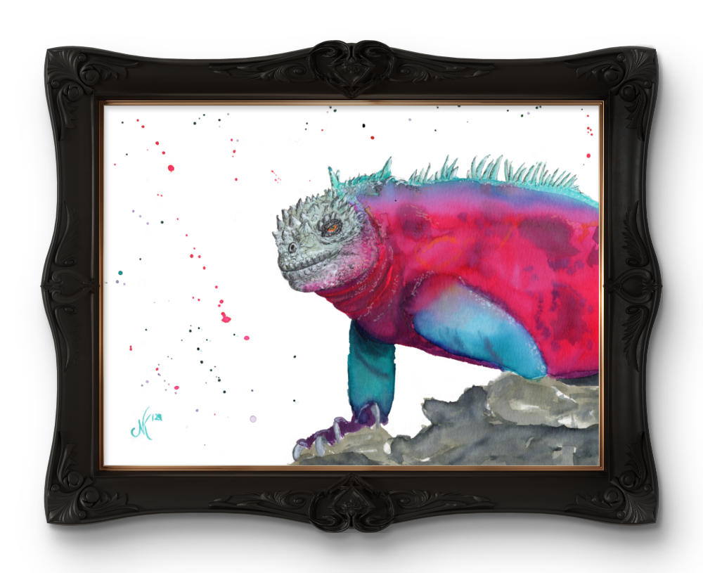 Ink Painting of a Marine Iguana