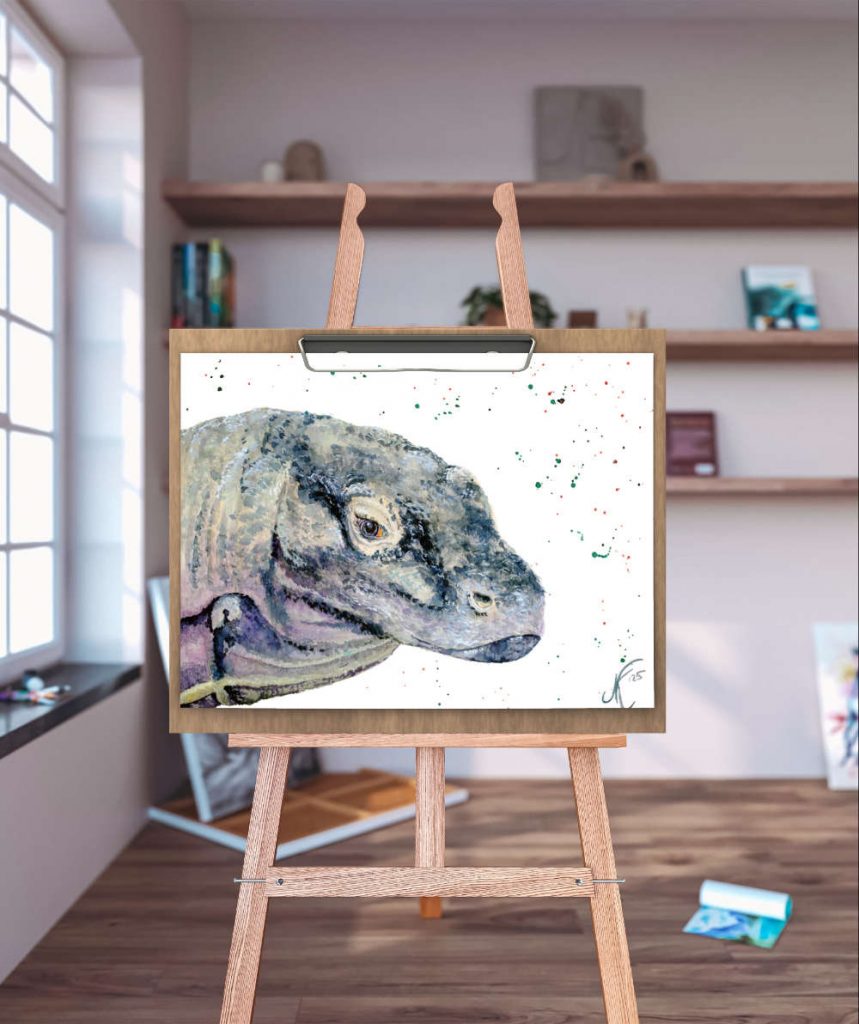 Mockup of Komodo Dragon Painting "Emissary of the Primordial"