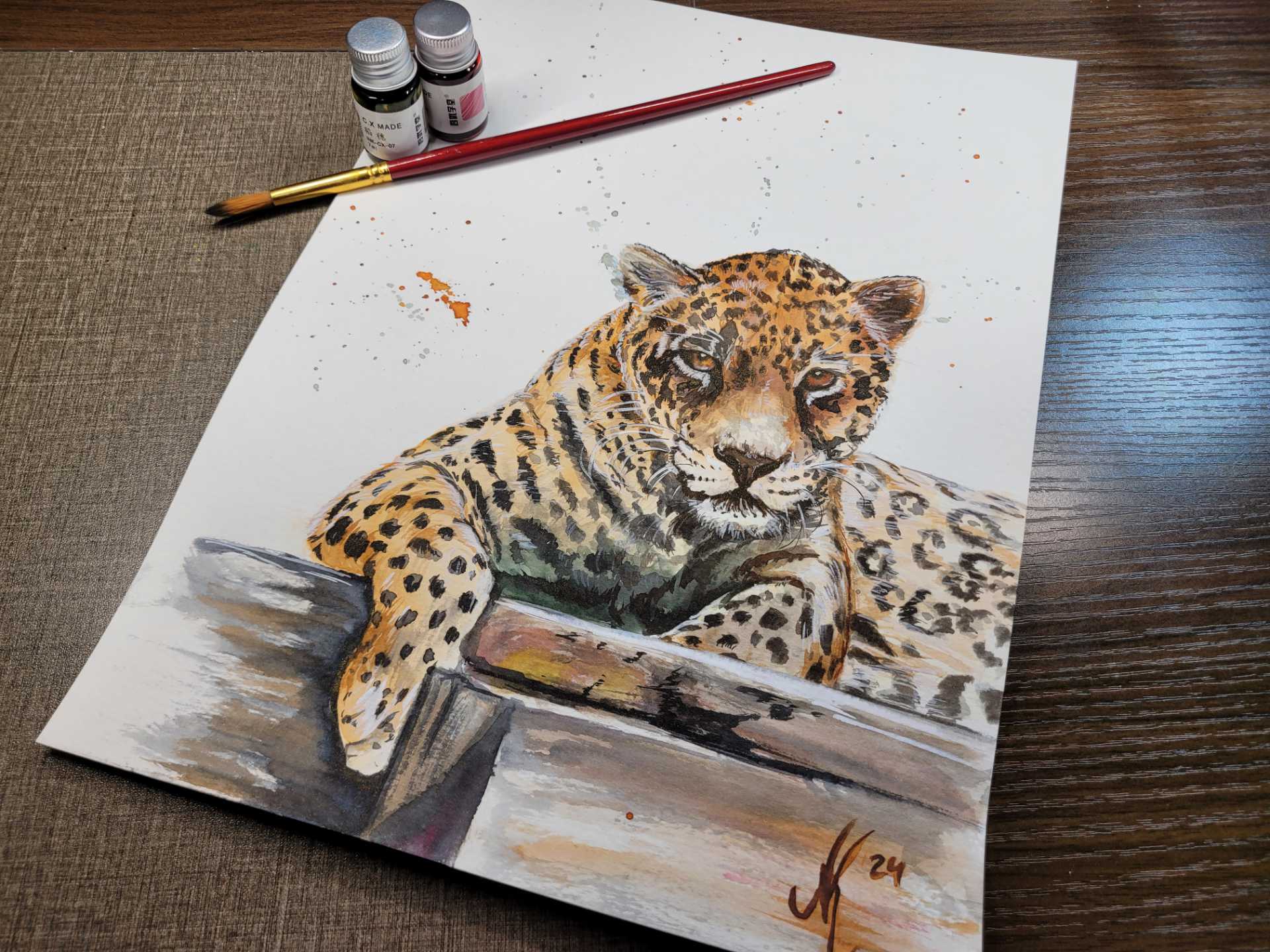 Jaguar: "Lethal Leisure" - Ink & Inktense on Paper, 9x12in, 2025