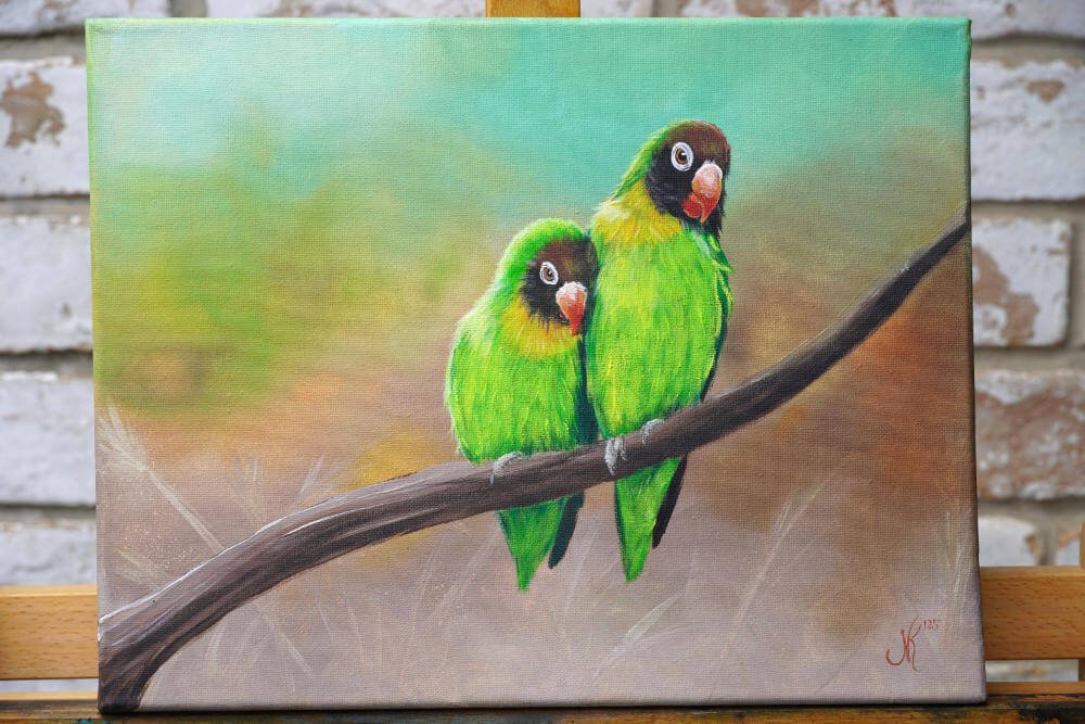 Black-cheeked Lovebirds Acrylic Painting