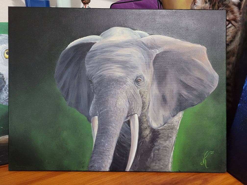 A painting of a forest elephant
