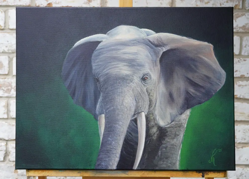 A painting of a forest elephant