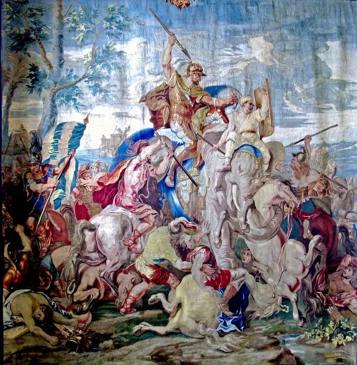 Tapestry after a work by Charles Le Brun, court painter to the Sun King (Louis Quatorze), CC BY 3.0 , via Wikimedia Commons